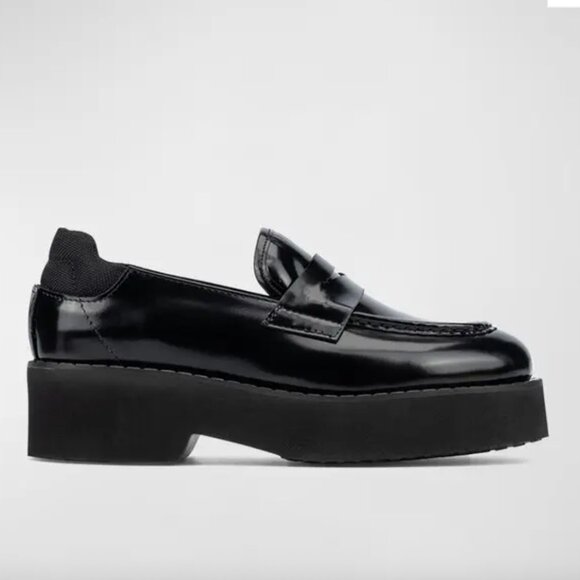Aquatalia Black Leather Platform Loafers - Picture 1 of 6